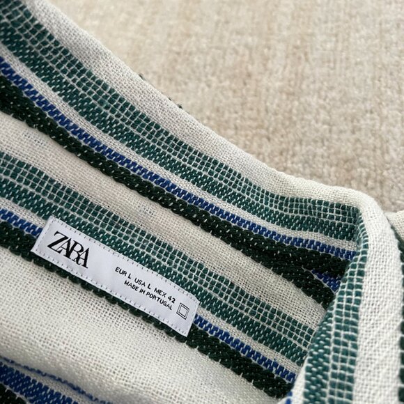 Zara Stripe Button Up Short Sleeve Cotton Shirt L Stripe - Picture 2 of 8